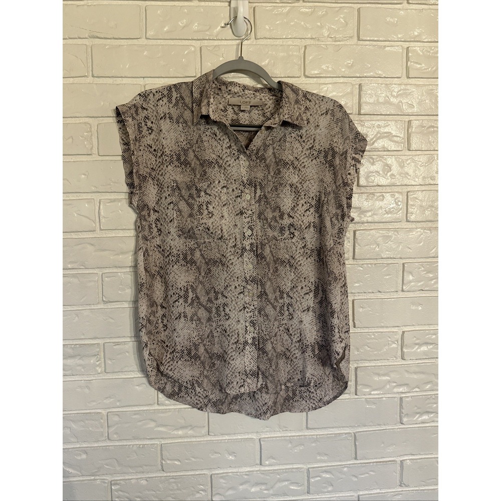 LOFT Women's Size Small Snake Print Button Down Collared Blouse
